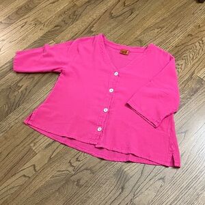 Oh My Gauze! Pink Fuchsia M Button Down Shirt Shell Buttons 3/4 Sleeves V-neck